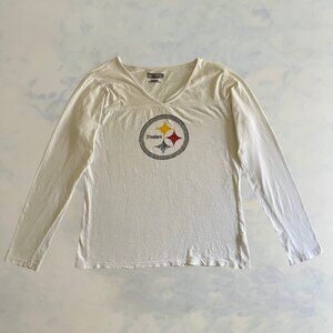 NFL Steelers Logo White Long Sleeve V-Neck T-Shirt
